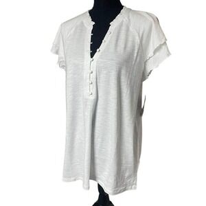 Torrid White Vintage Slub Jersey Ruffle Henley Top